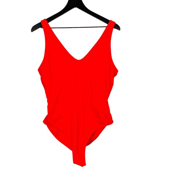 Athleta Large Swimsuit One Piece V-Neck Coral Orange Red - Picture 1 of 6